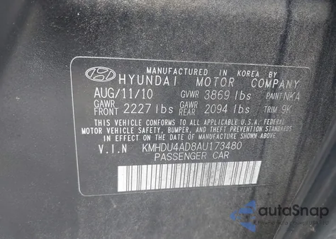 2010 Hyundai Elantra Gls z USA, uszkodzony, nr VIN KMHDU4AD8AU173480
